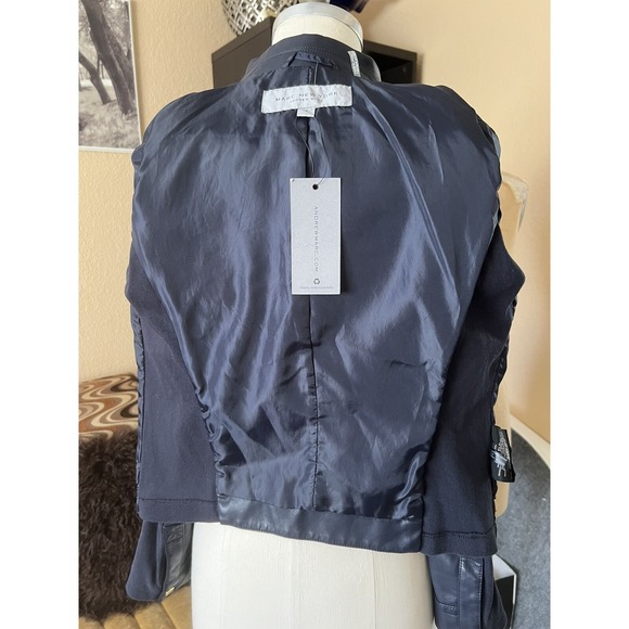 Mark New York Andrew Mark Women's Faux Leather Short Jacket Sz S Navy Embroidery - Picture 7 of 9